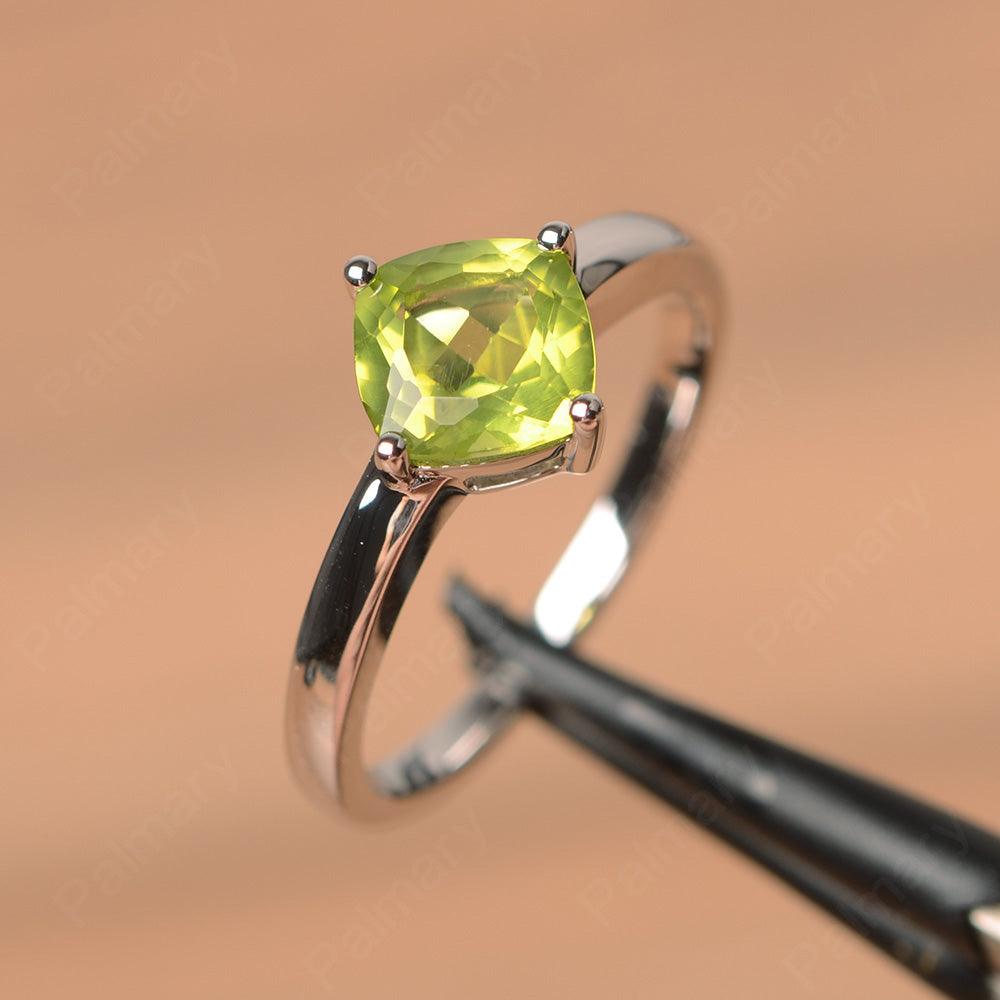 Cushion Cut Peridot Solitaire Rings - Palmary