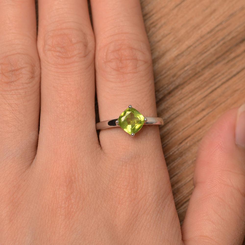 Cushion Cut Peridot Solitaire Rings - Palmary