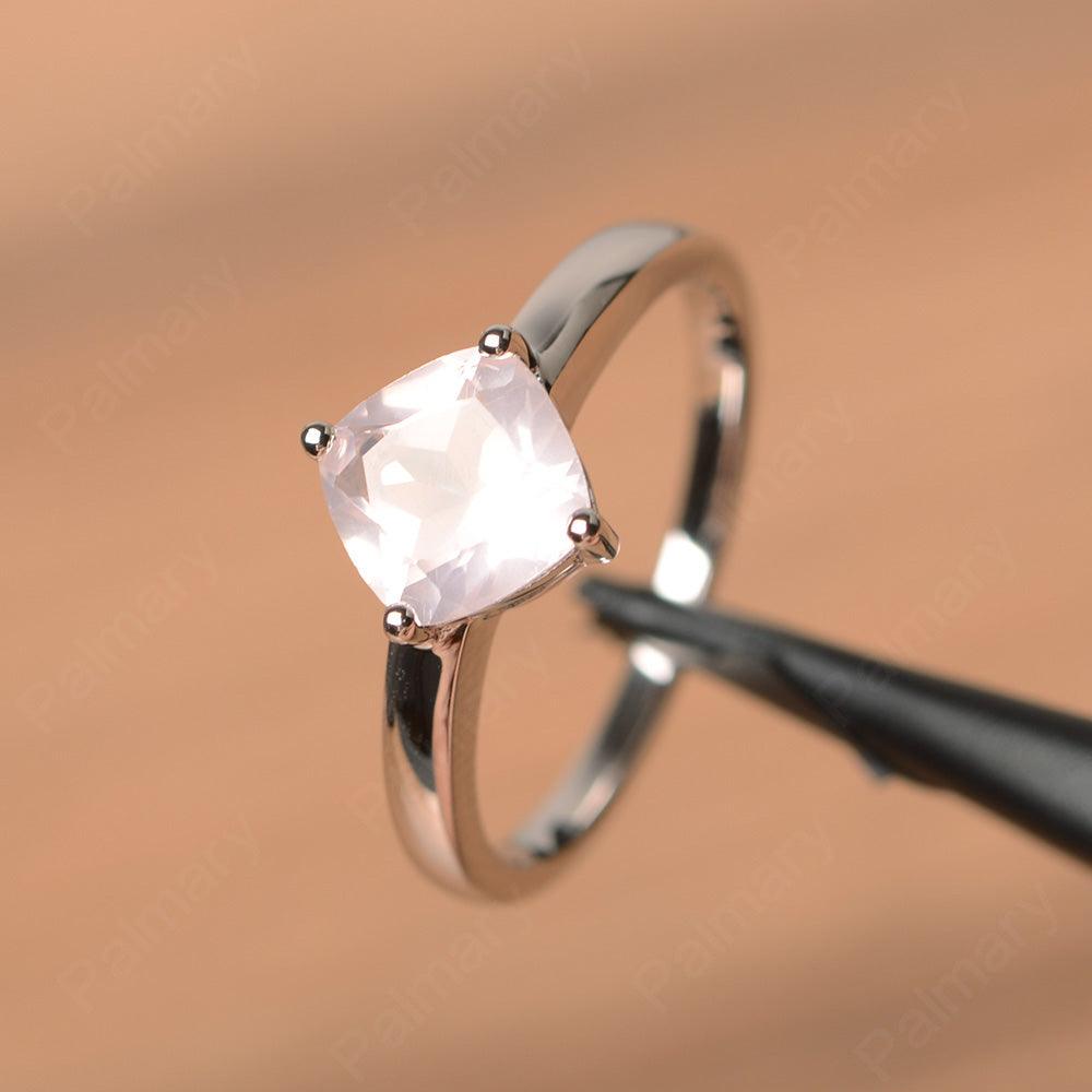 Cushion Cut Rose Quartz Solitaire Rings - Palmary