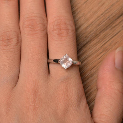 Cushion Cut Rose Quartz Solitaire Rings - Palmary