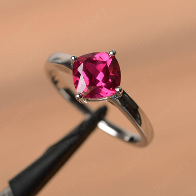 Cushion Cut Ruby Solitaire Rings - Palmary
