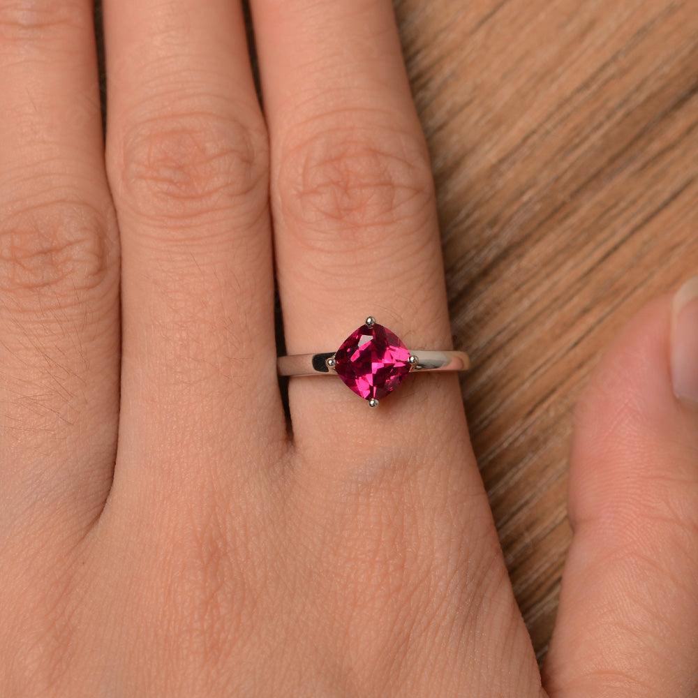 Cushion Cut Ruby Solitaire Rings - Palmary