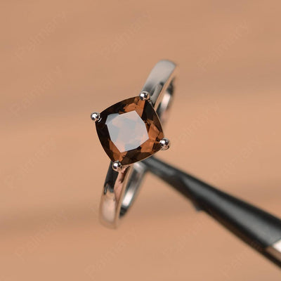 Cushion Cut Smoky Quartz  Solitaire Rings - Palmary