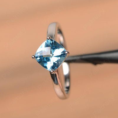 Cushion Cut Swiss Blue Topaz Solitaire Rings - Palmary