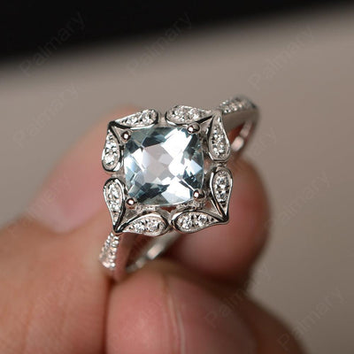 Cushion Cut Aquamarine Alternative Engagement Rings - Palmary