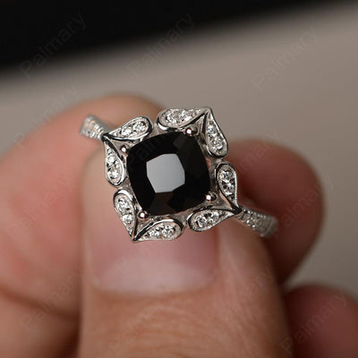 Cushion Cut Black Spinel Alternative Engagement Rings - Palmary