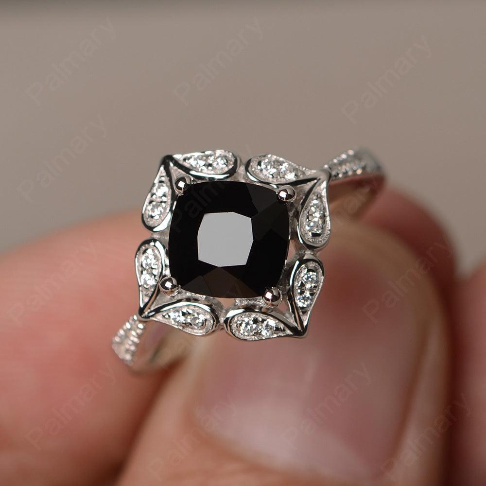 Cushion Cut Black Spinel Alternative Engagement Rings - Palmary