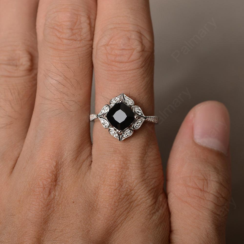 Cushion Cut Black Spinel Alternative Engagement Rings - Palmary