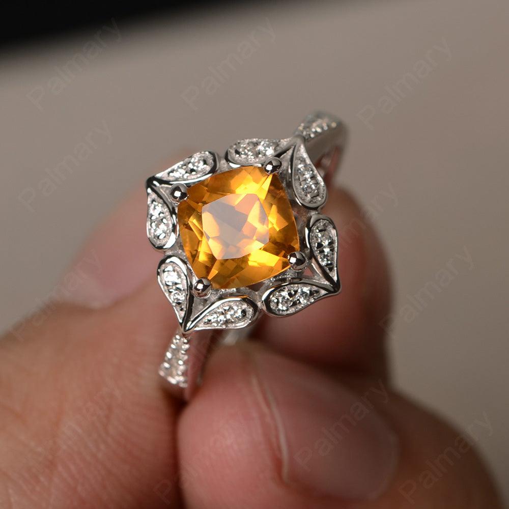 Cushion Cut Citrine Alternative Engagement Rings - Palmary