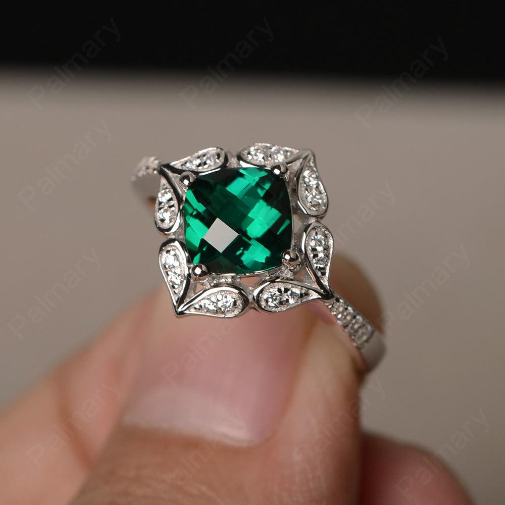 Cushion Cut Emerald Alternative Engagement Rings - Palmary