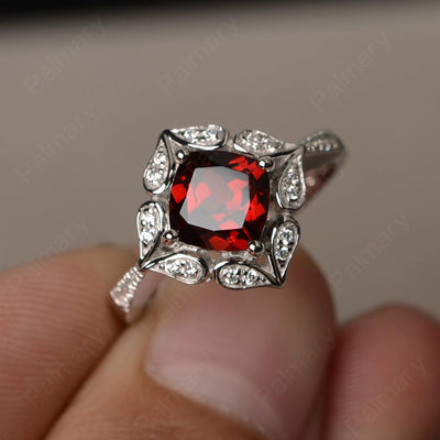 Cushion Cut Garnet Alternative Engagement Rings - Palmary