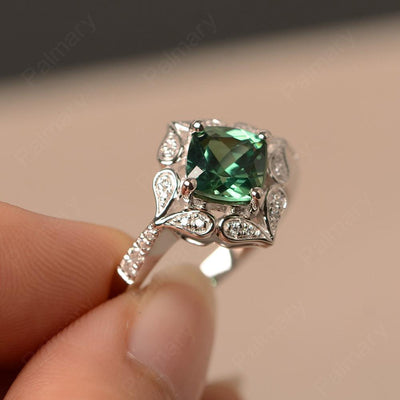 Cushion Cut Green Sapphire Alternative Engagement Rings - Palmary