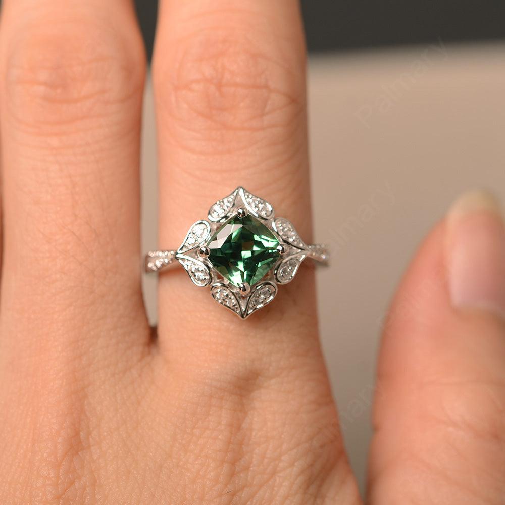 Cushion Cut Green Sapphire Alternative Engagement Rings - Palmary