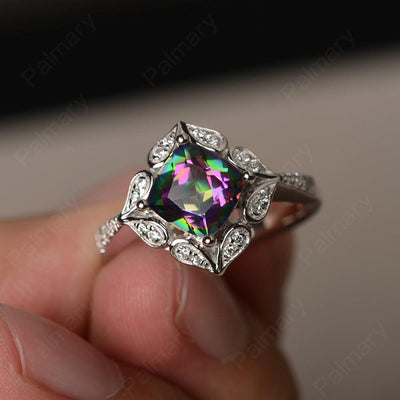 Cushion Cut Mystic Topaz Alternative Engagement Rings - Palmary