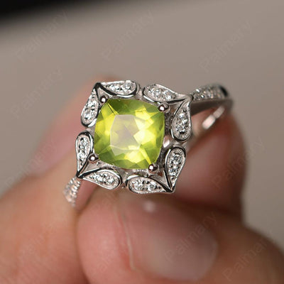 Cushion Cut Peridot Alternative Engagement Rings - Palmary