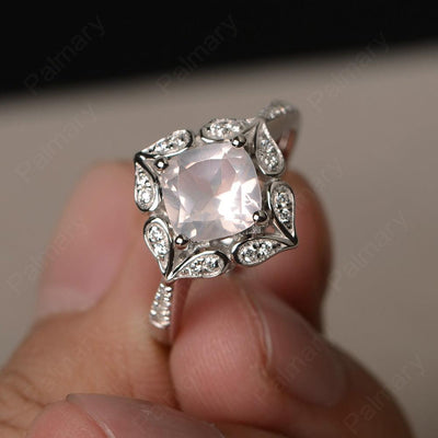 Cushion Cut Rose Quartz Alternative Engagement Rings - Palmary