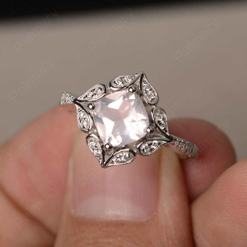 Cushion Cut Rose Quartz Alternative Engagement Rings - Palmary