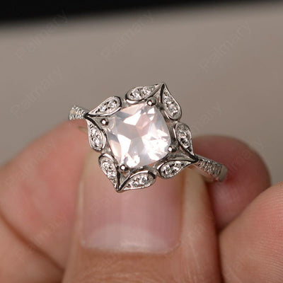 Cushion Cut Rose Quartz Alternative Engagement Rings - Palmary