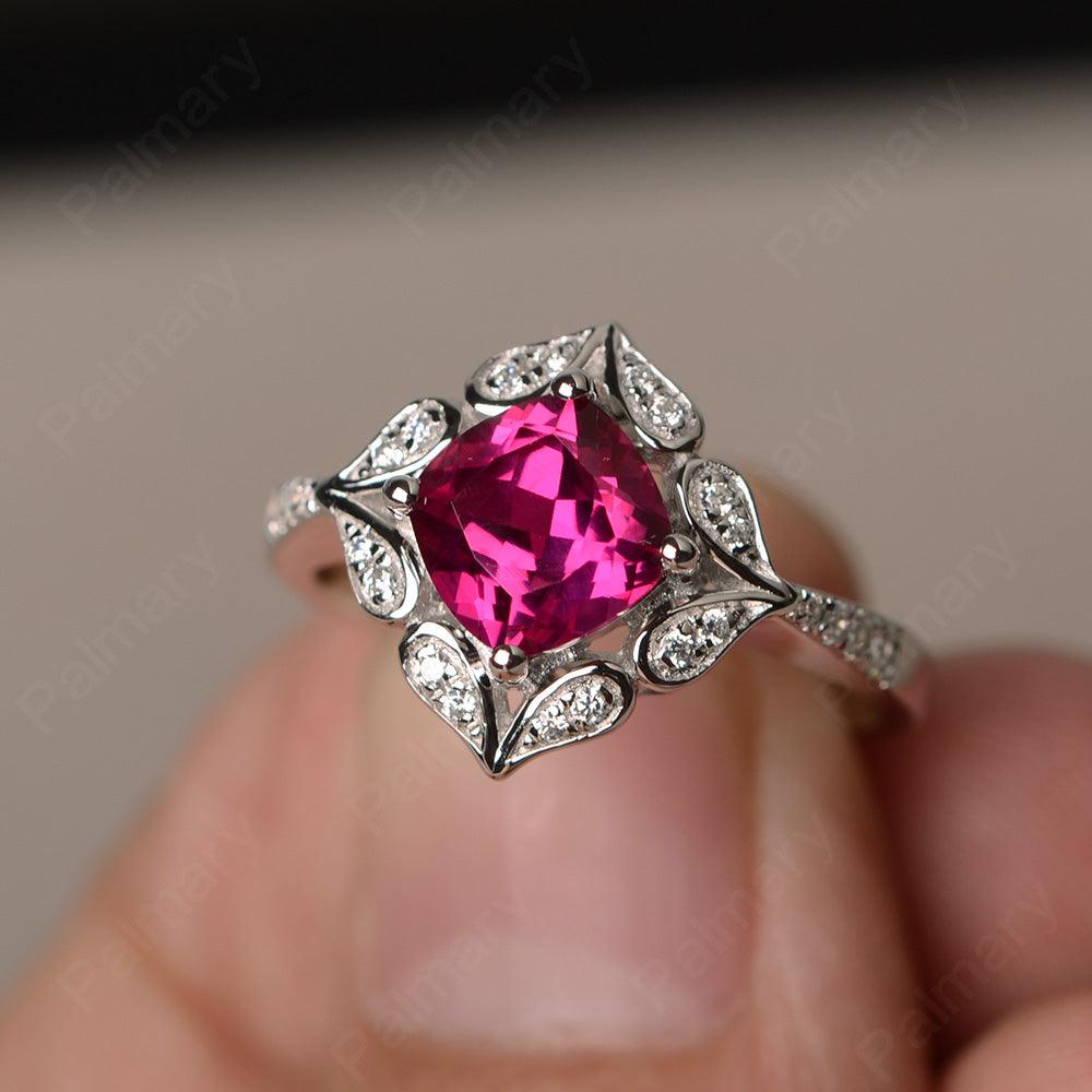 Cushion Cut Ruby Alternative Engagement Rings - Palmary