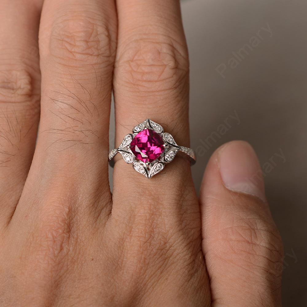 Cushion Cut Ruby Alternative Engagement Rings - Palmary