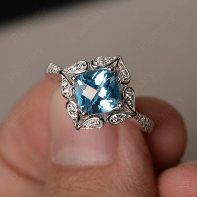 Cushion Cut Swiss Blue Topaz Alternative Engagement Rings - Palmary