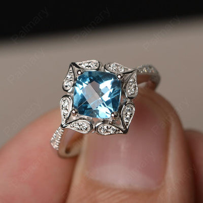 Cushion Cut Swiss Blue Topaz Alternative Engagement Rings - Palmary
