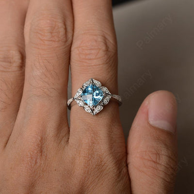 Cushion Cut Swiss Blue Topaz Alternative Engagement Rings - Palmary