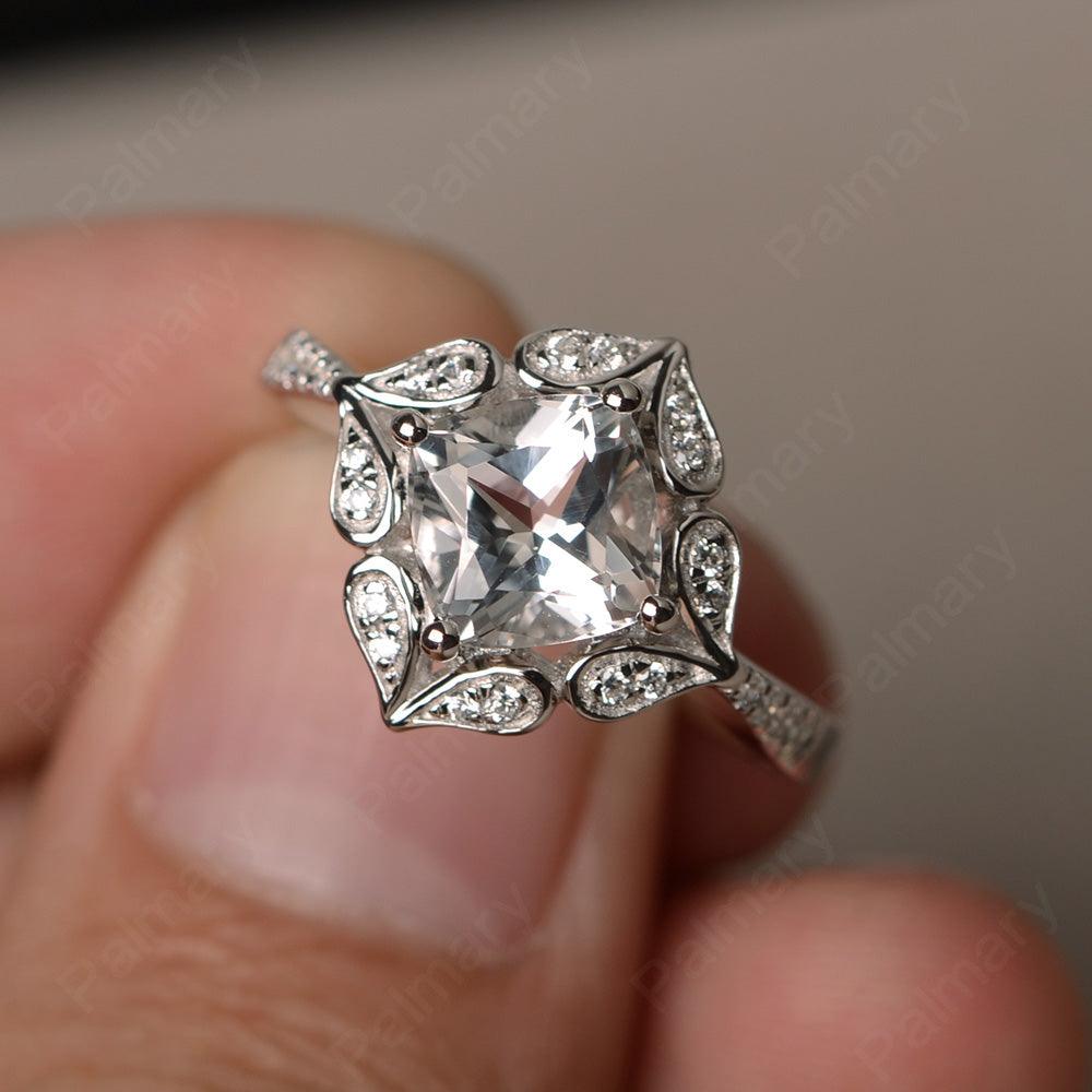 Cushion Cut White Topaz Alternative Engagement Rings - Palmary