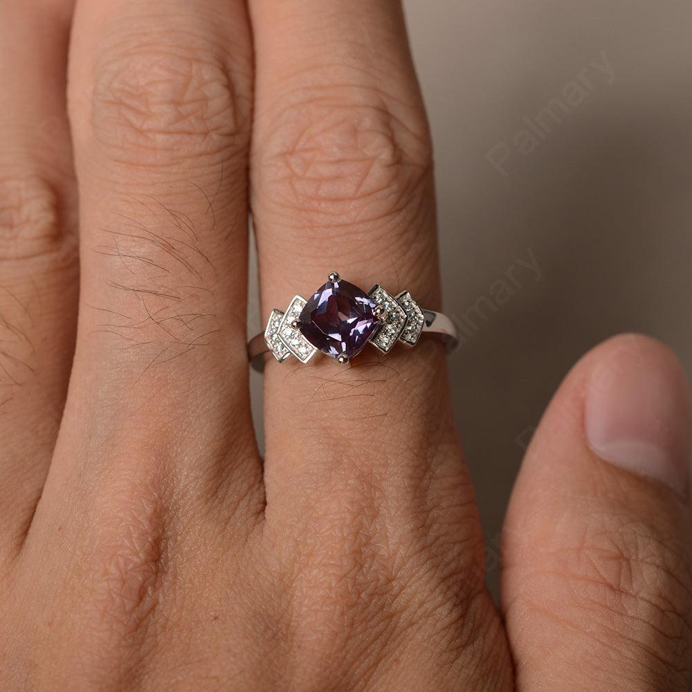 Cushion Cut Alexandrite Wedding Ring - Palmary