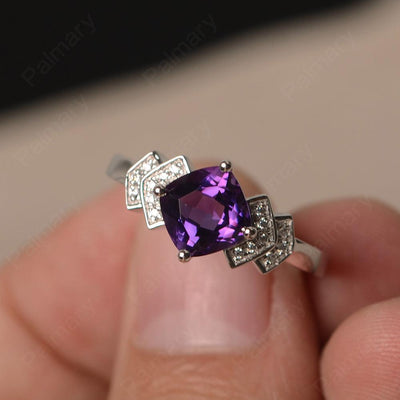 Cushion Cut Amethyst Wedding Ring - Palmary