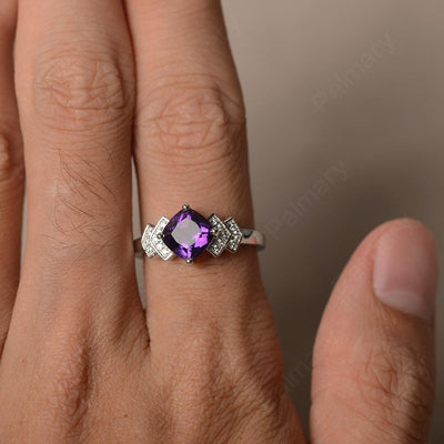 Cushion Cut Amethyst Wedding Ring - Palmary