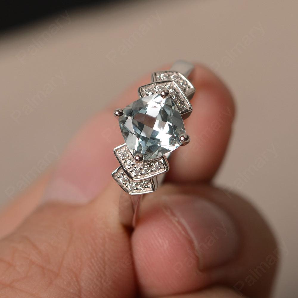 Cushion Cut Aquamarine Wedding Ring - Palmary