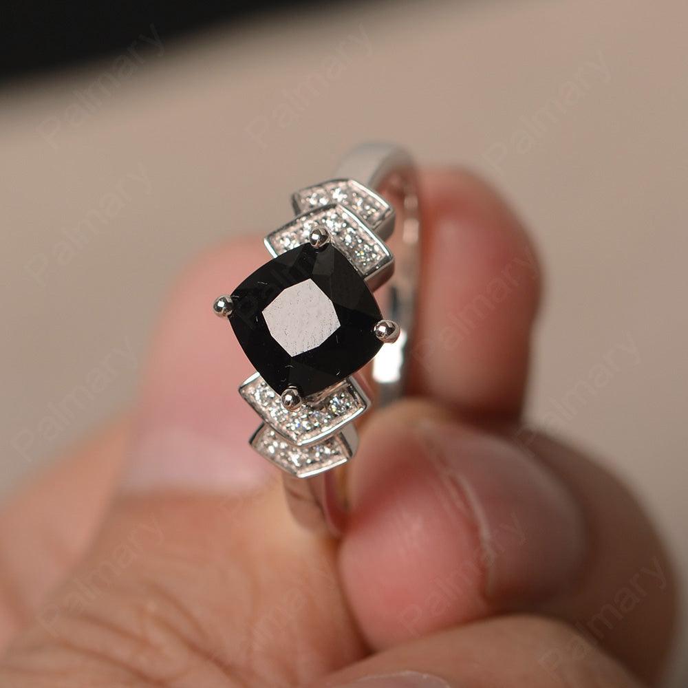 Cushion Cut Black Spinel Wedding Ring - Palmary