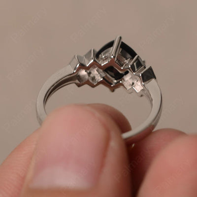 Cushion Cut Black Spinel Wedding Ring - Palmary