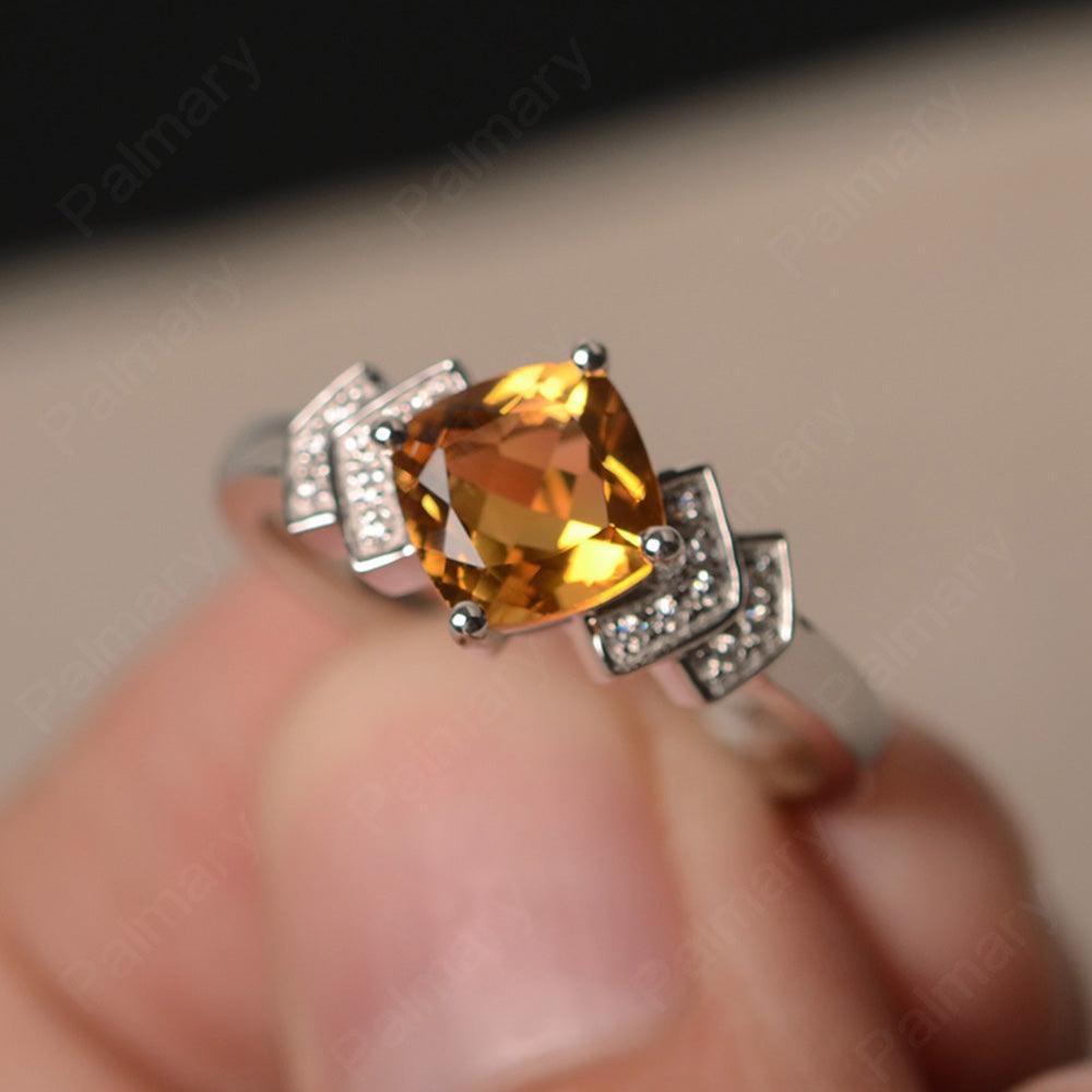 Cushion Cut Citrine Wedding Ring - Palmary