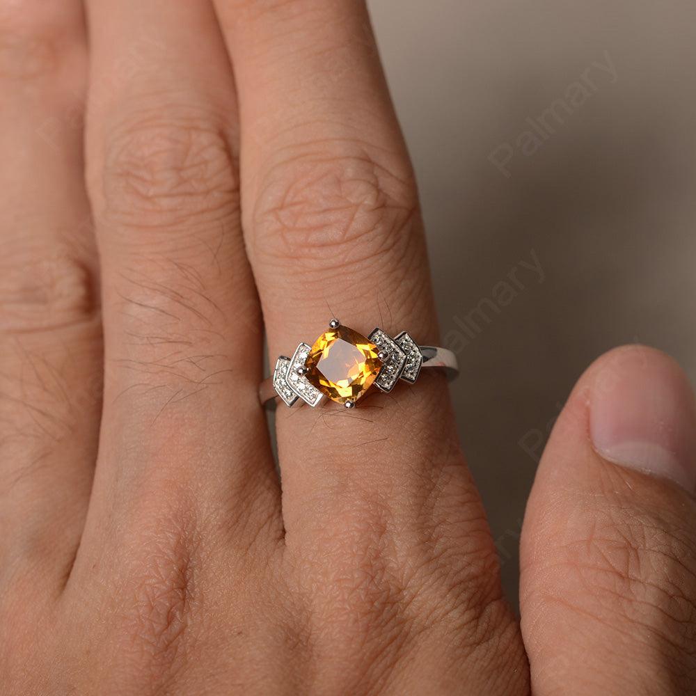 Cushion Cut Citrine Wedding Ring - Palmary