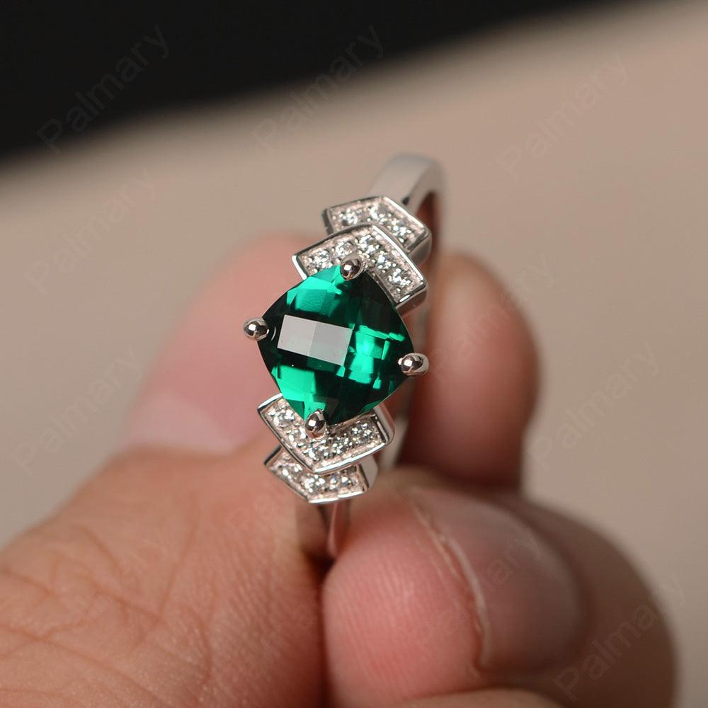 Cushion Cut Emerald Wedding Ring - Palmary