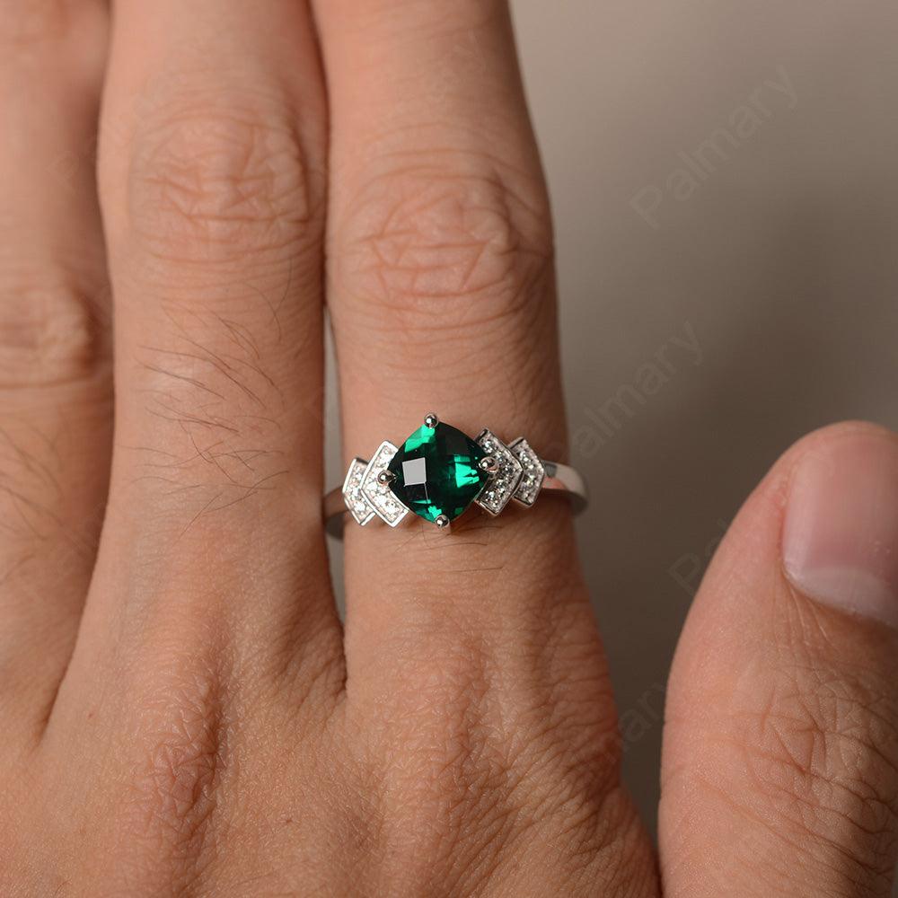 Cushion Cut Emerald Wedding Ring - Palmary