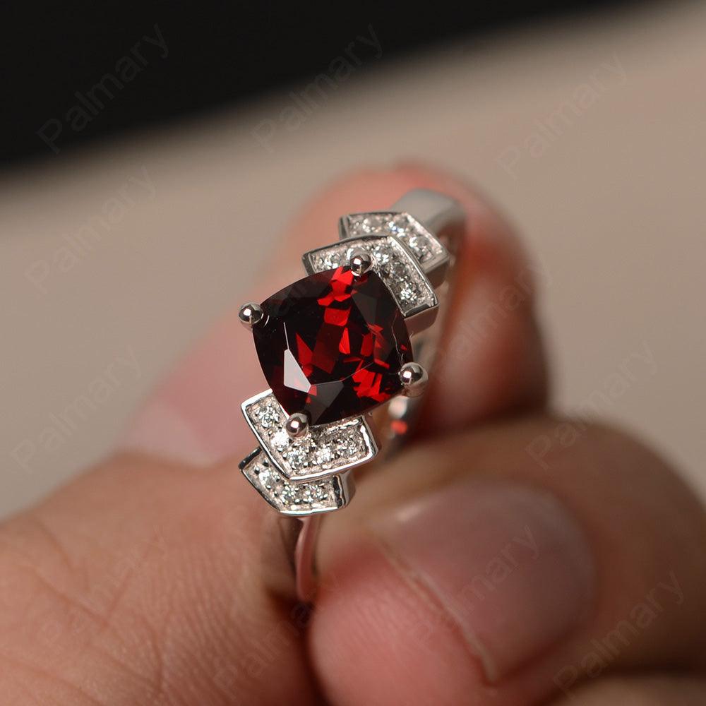 Cushion Cut Garnet Wedding Ring - Palmary