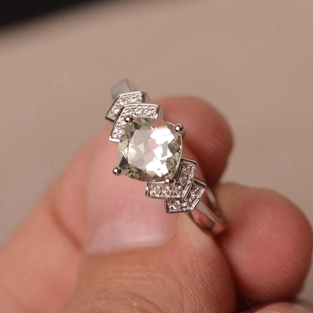 Cushion Cut Green Amethyst Wedding Ring - Palmary