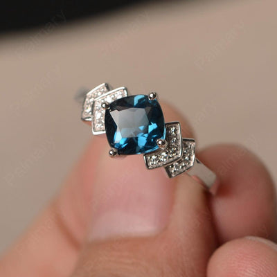 Cushion Cut London Blue Topaz Wedding Ring - Palmary