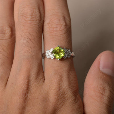 Cushion Cut Peridot Wedding Ring - Palmary