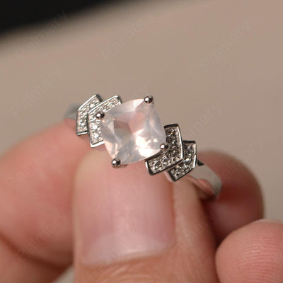 Cushion Cut Rose Quartz Wedding Ring - Palmary