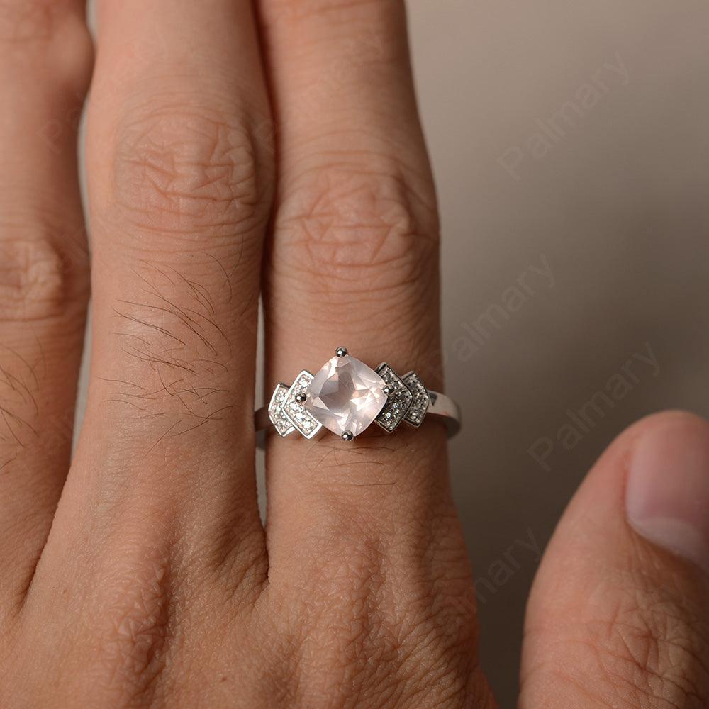 Cushion Cut Rose Quartz Wedding Ring - Palmary
