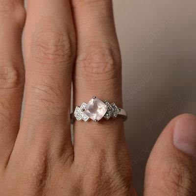 Cushion Cut Rose Quartz Wedding Ring - Palmary