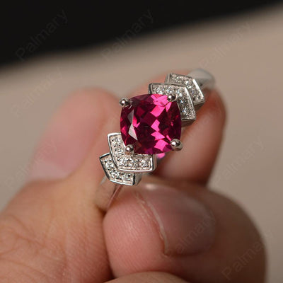 Cushion Cut Ruby Wedding Ring - Palmary