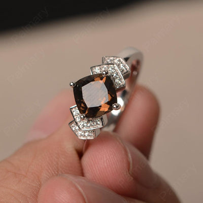 Cushion Cut Smoky Quartz  Wedding Ring - Palmary