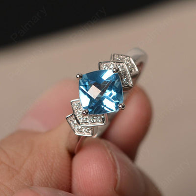 Cushion Cut Swiss Blue Topaz Wedding Ring - Palmary