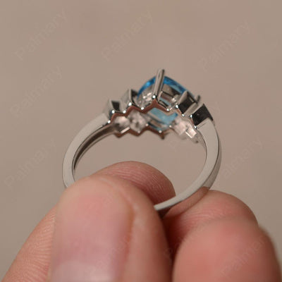 Cushion Cut Swiss Blue Topaz Wedding Ring - Palmary