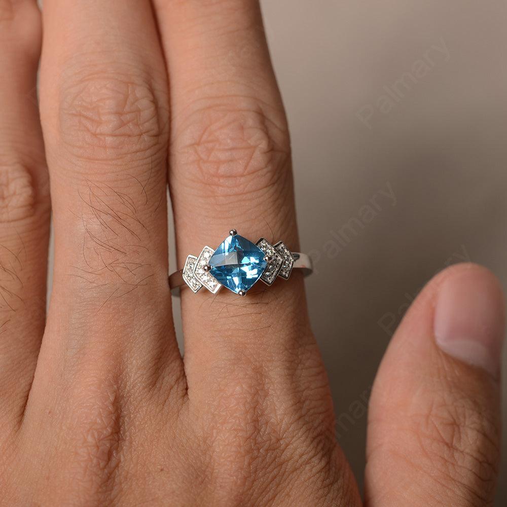 Cushion Cut Swiss Blue Topaz Wedding Ring - Palmary